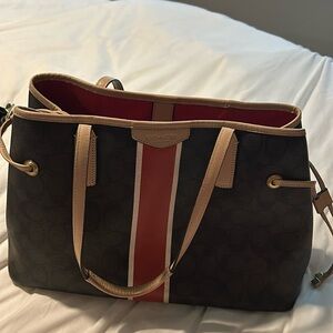 Coach monogram tote with drawstring and matching wallet